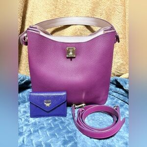 Grained Calfskin Medium Milla Hobo top handle Purple with wallet/card holder